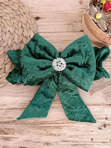 Eterelle Yenidoğan Saray Kadife Taç Nakışlı İnci Fiyonklu Çift Dantel Duvak Trilüks Kundak Bebek Battaniyesi Yeşil - 5