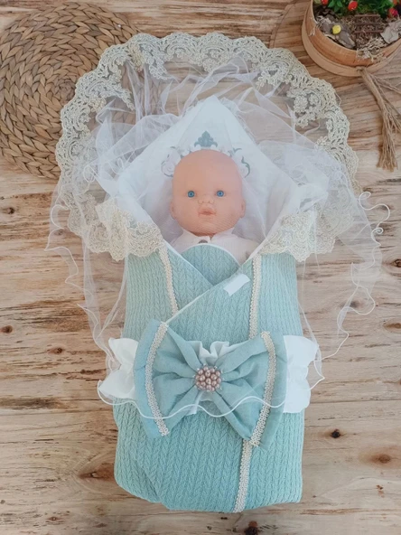 Eterelle Yenidoğan Tericotton Örgülü Trilüx Bebek Battaniyesi Kundak Yeşil - 3