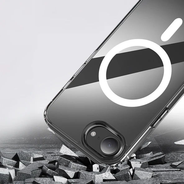 Apple iPhone 16E Kılıf M-safe Şarj Özellikli Şeffaf Sert PC Zore Embos Kapak - 3