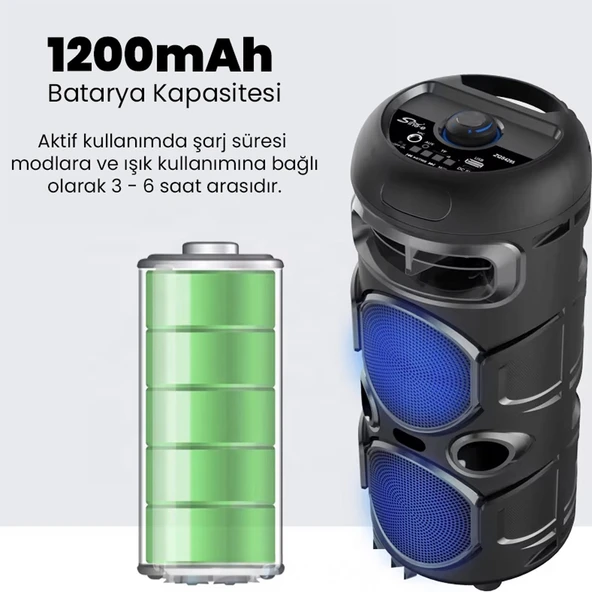 UpWay Mikrofonlu Led Işıklı AUX USB TF Kart Destekli FM Radyolu Stereo Bluetooth Hoparlör - 5