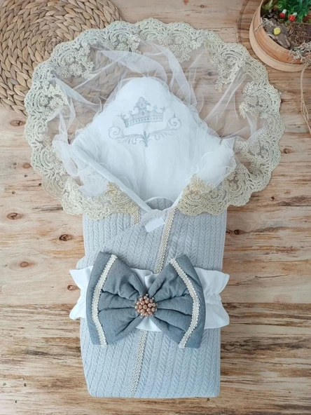 Eterelle Yenidoğan Tericotton Örgülü Trilüx Bebek Battaniyesi Kundak Gri
