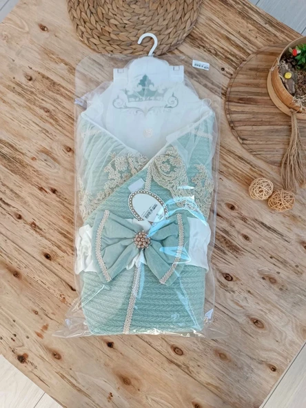 Eterelle Yenidoğan Tericotton Örgülü Trilüx Bebek Battaniyesi Kundak Yeşil - 5