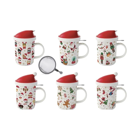 Easy Life Porselen Kupa, Kapaklı ve Metal Demlikli 370 ml 6 Farklı Tasarım - Resim 2