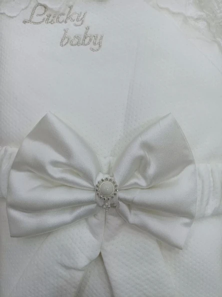 Eterelle Yenidoğan Sahra Taç Lucky Baby Nakışlı Kumru Kundak Bebek Battaniyesi Ekru - 3