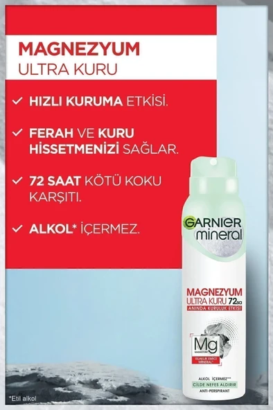 Garnier Mineral Magnezyum Ultra Kuru Sprey Deodorant - Resim 4