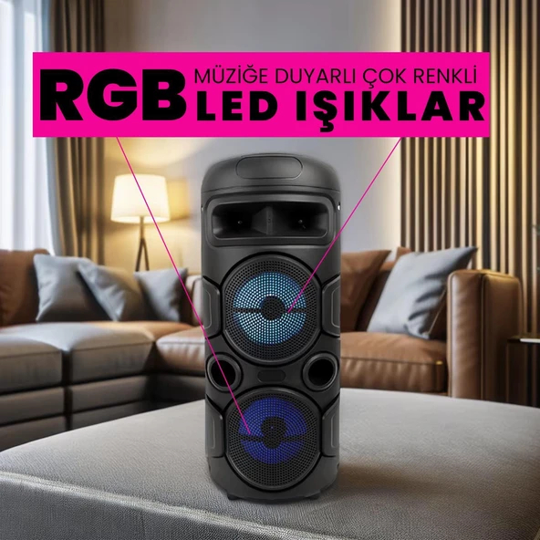UpWay Mikrofonlu Led Işıklı AUX USB TF Kart Destekli FM Radyolu Stereo Bluetooth Hoparlör - 4