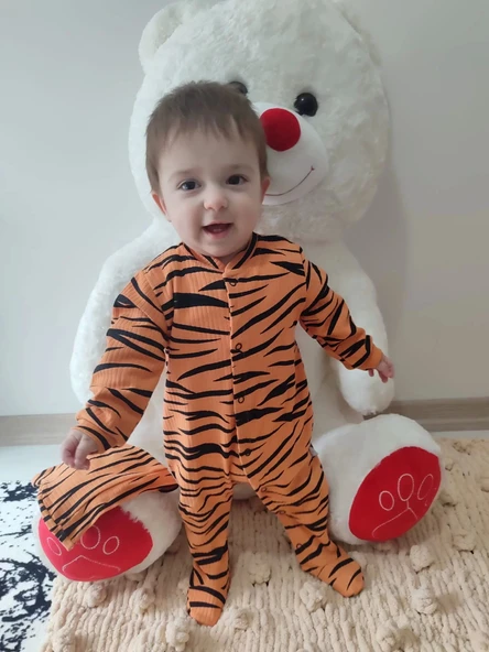 Eterelle 3-6-9-12 Ay Pooh Desenli Zebra Çizgili Şapkalı Sweatli 3lü Kız Erkek Bebek Tulumu(sarı) Sarı - 2