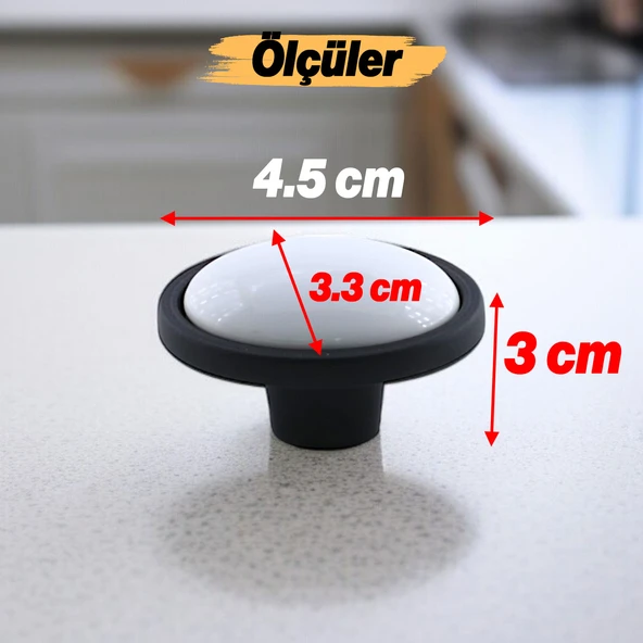 Çoruh Porselen Siyah Kulp Düğme Çekmece Mutfak Mobilya Dolabı Dolap Kulpu Kulbu Metal Kulpları - 3
