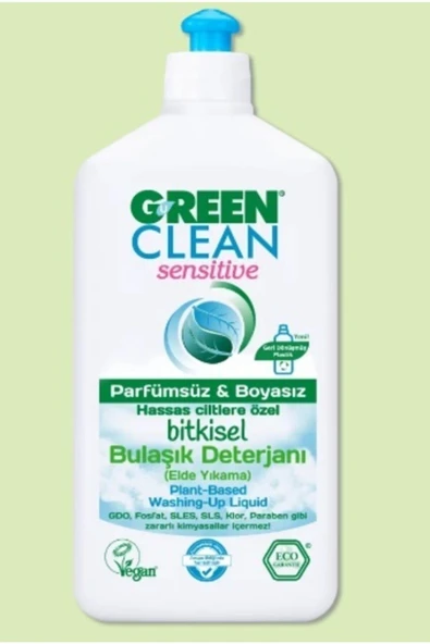 Green Clean Sensitive Parfümsüz Boyasız Bitkisel Bulaşık Deterjanı 500 ml
