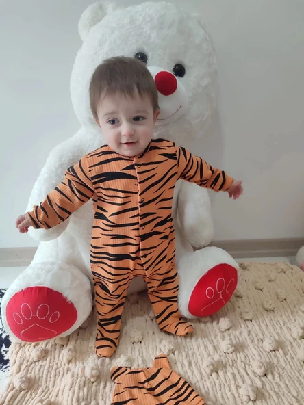 Eterelle 3-6-9-12 Ay Pooh Desenli Zebra Çizgili Şapkalı Sweatli 3lü Kız Erkek Bebek Tulumu(sarı) Sarı - 3