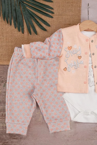 Eterelle Stay Little Puan Desenli 3'lü Hırkalı Kız Bebek Takım - 3