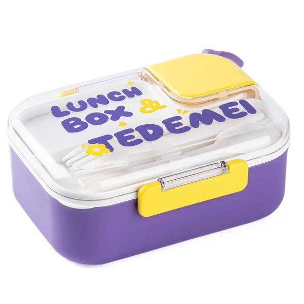 TANTİTONİ TEDEMEI MOR PASL.ÇELİK 2 BÖLMELİ ÇATAL VE KAŞIKLI YEMEK TAŞIMA KABI 750 ML