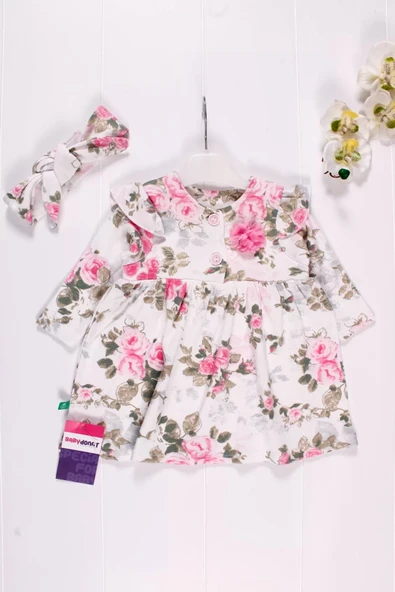 Eterelle Çiçek Desenli Fiyonk Bandanalı Kız Elbisesi