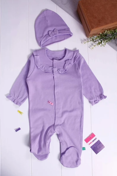 Eterelle Robası Astarlı Fiyonk Şapkalı Kız Bebek Tulum