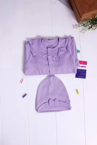 Eterelle Robası Astarlı Fiyonk Şapkalı Kız Bebek Tulum - 2