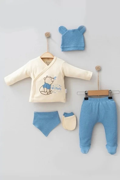 Eterelle Waffle Natural % 100 Pamuk 5'li Erkek Bebek Hastane Çıkış Seti