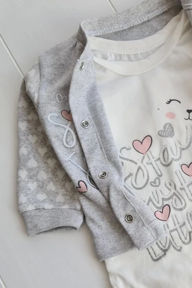 Eterelle Stay Little Puan Desenli 3'lü Hırkalı Kız Bebek Takım - 3