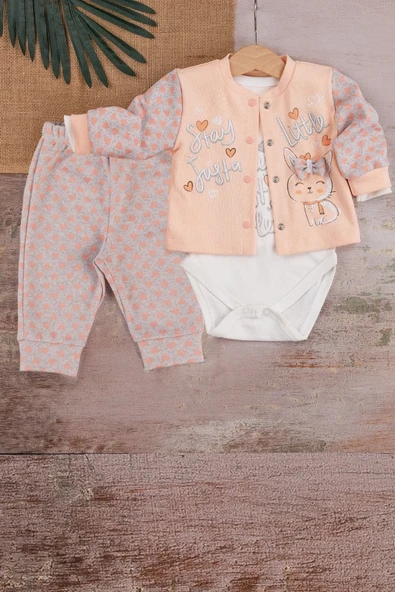 Eterelle Stay Little Puan Desenli 3'lü Hırkalı Kız Bebek Takım