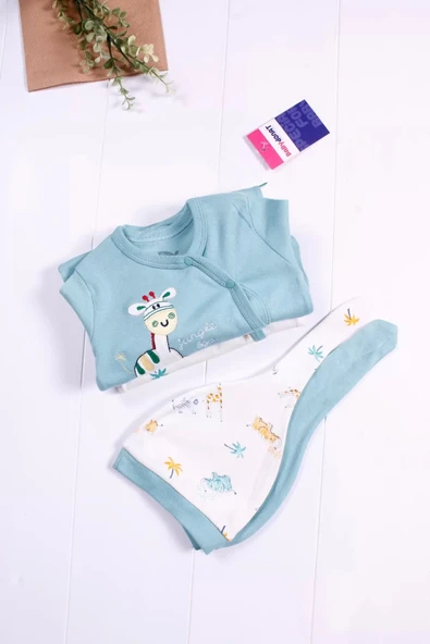 Eterelle Zürafa Nakışlı Erkek Bebek 4'lü Tulum Seti - 3