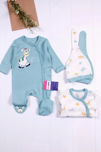 Eterelle Zürafa Nakışlı Erkek Bebek 4'lü Tulum Seti - 2