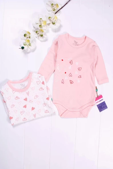 Eterelle Kalp Desenli Uzun Kol 2'li Kız Bebek Body Seti - 2