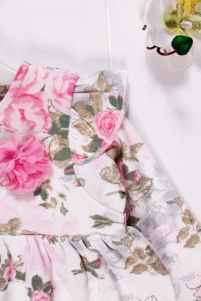 Eterelle Çiçek Desenli Fiyonk Bandanalı Kız Elbisesi - 4