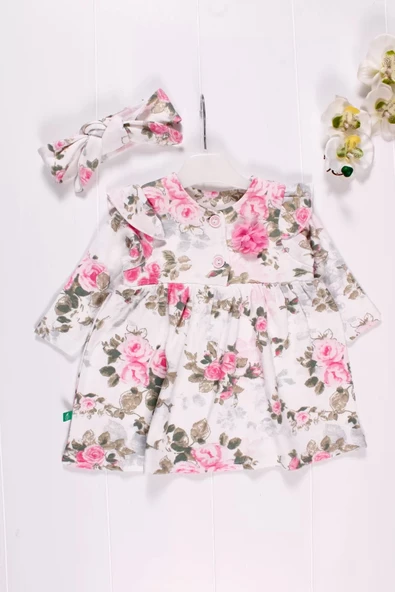 Eterelle Çiçek Desenli Fiyonk Bandanalı Kız Elbisesi - 2
