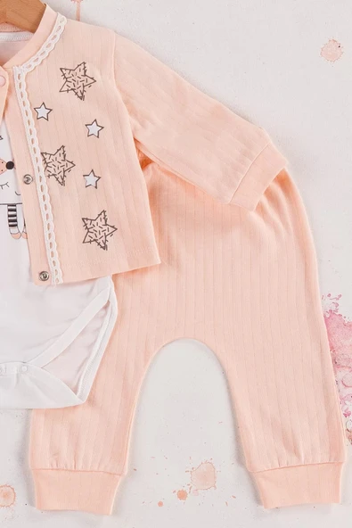 Eterelle Lovely Yıldız Desenli 3'lü Hırkalı Kız Bebek Takım - 3
