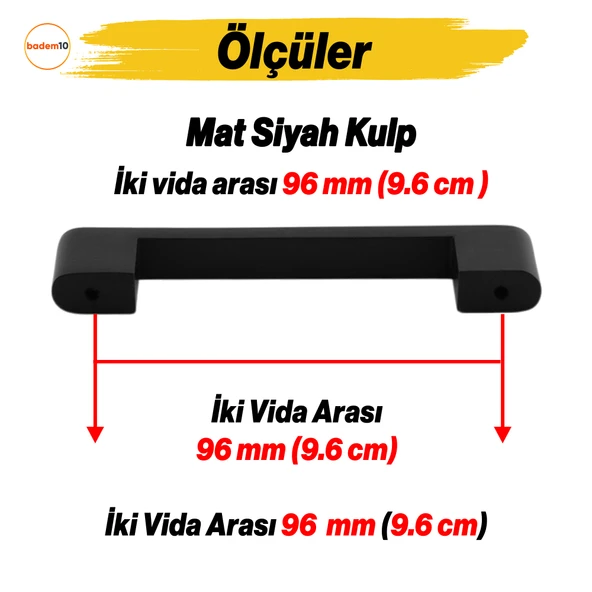 Uhud Kulp 96 mm Siyah Metal Mutfak Mobilya Çekmece Mutfak Dolap Dolabı Kulpları Kapak Kulbu 9.6 cm - 2