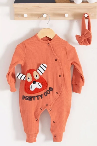 Eterelle Pretty Dog Nakışlı Bandanalı % 100 Pamuk Kız Bebek Tulumu
