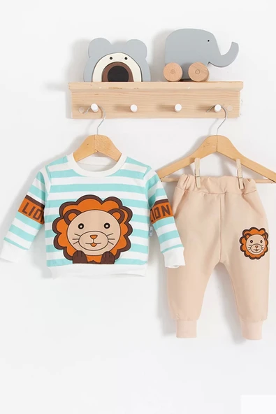 Eterelle Aslan Desenli 2'li % 100 Pamuk Erkek Bebek Takımı ürün görseli