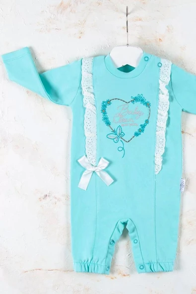 Eterelle Love Kalp Nakışlı % 100 Pamuk Kız Bebek Tulumu