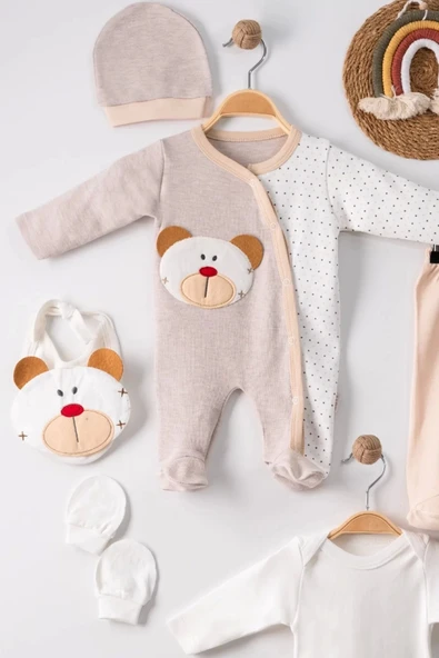 Eterelle Ayıcık Nakışlı Tulumlu % 100 Pamuk Erkek Bebek 5'li Set - 2