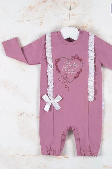 Eterelle Love Kalp Nakışlı % 100 Pamuk Kız Bebek Tulumu