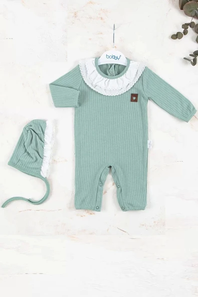 Eterelle Brode Nakışlı Şapkalı % 100 Pamuk Kız Bebek Tulumu ürün görseli