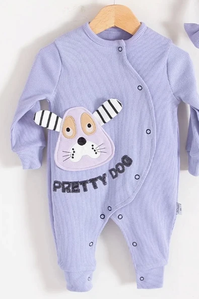 Eterelle Pretty Dog Nakışlı Bandanalı % 100 Pamuk Kız Bebek Tulumu - 2