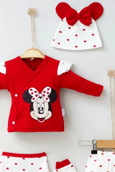 Eterelle Mickey Desenli % 100 Pamuk 5'li Kız Bebek Hastane Çıkışı - 2
