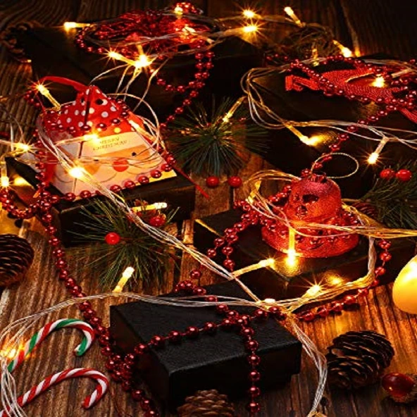 VIP KALİTE 5 METRE KIRMIZI ZİNCİR SÜS YILBAŞI AĞACI SÜSLERİ KIRMIZI NOEL AĞACI ZİNCİRİ ÇAM AĞACI ZİNCİRİ KIRMIZI VİTRİN DEKOR ZİNCİRİ - 2