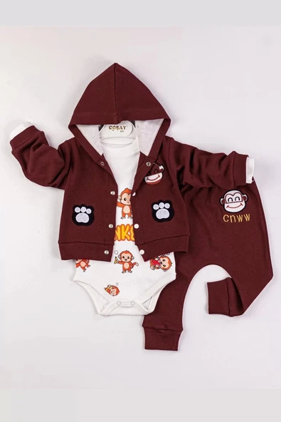 Eterelle Monkey Nakışlı Kapişonlu Erkek Bebek Takım