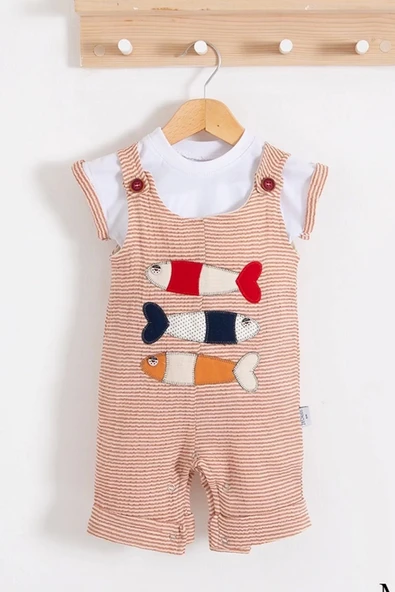 Eterelle Balık Nakışlı Kısa Kollu Erkek Bebek Tulumu ürün görseli