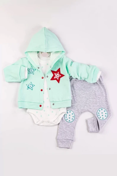 Eterelle Yıldız Nakışlı Kapişonlu Kız Bebek Takımı