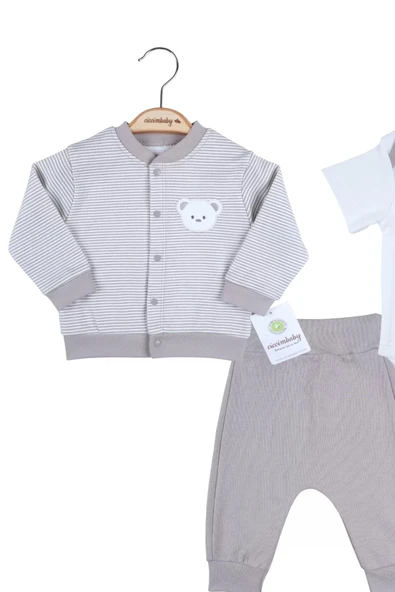 Eterelle Çizgili Bear Hırkalı % 100 Pamuk Erkek Bebek Takım - Resim 2