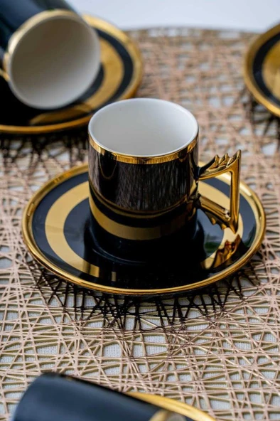 Acar HXF-05917 Paulo Siyah Gold 6lı Kahve Fincan Takımı