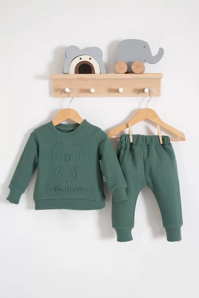 Eterelle Bear Gofre Kabartmalı 2'li Erkek Bebek Takımı