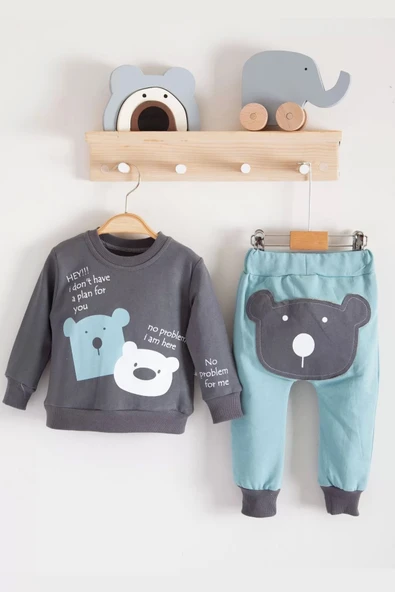 Eterelle No Problem Yazılı Bear Desenli 2'li Erkek Bebek Takımı - 2