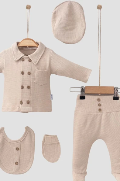 Eterelle Cepli Waffle % 100 Pamuk 5'li Erkek Bebek Hastane Çıkış Seti - 3