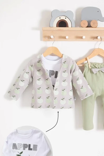 Eterelle Elma Desenli Ceketli 3'lü Kız Bebek Takımı - 2