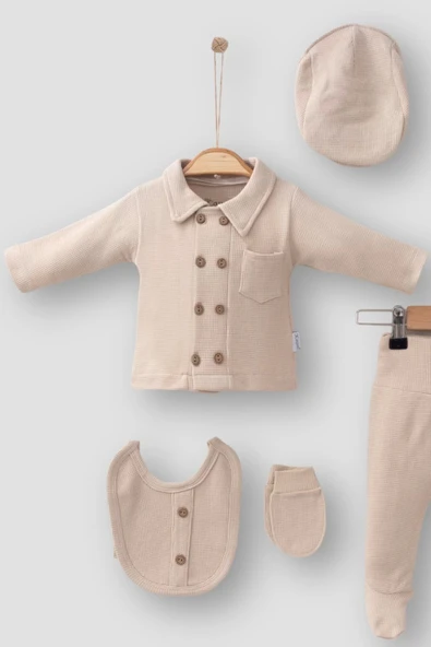 Eterelle Cepli Waffle % 100 Pamuk 5'li Erkek Bebek Hastane Çıkış Seti - 2