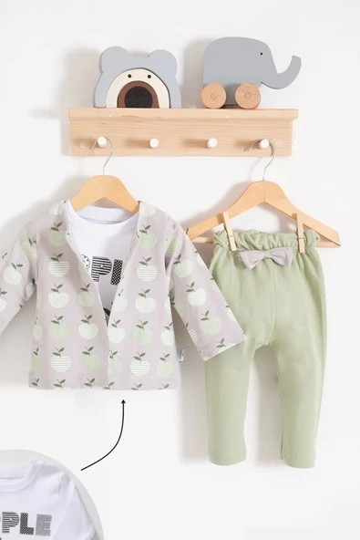 Eterelle Elma Desenli Ceketli 3'lü Kız Bebek Takımı - 3