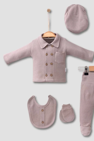 Eterelle Cepli Waffle % 100 Pamuk 5'li Erkek Bebek Hastane Çıkış Seti - Resim 2